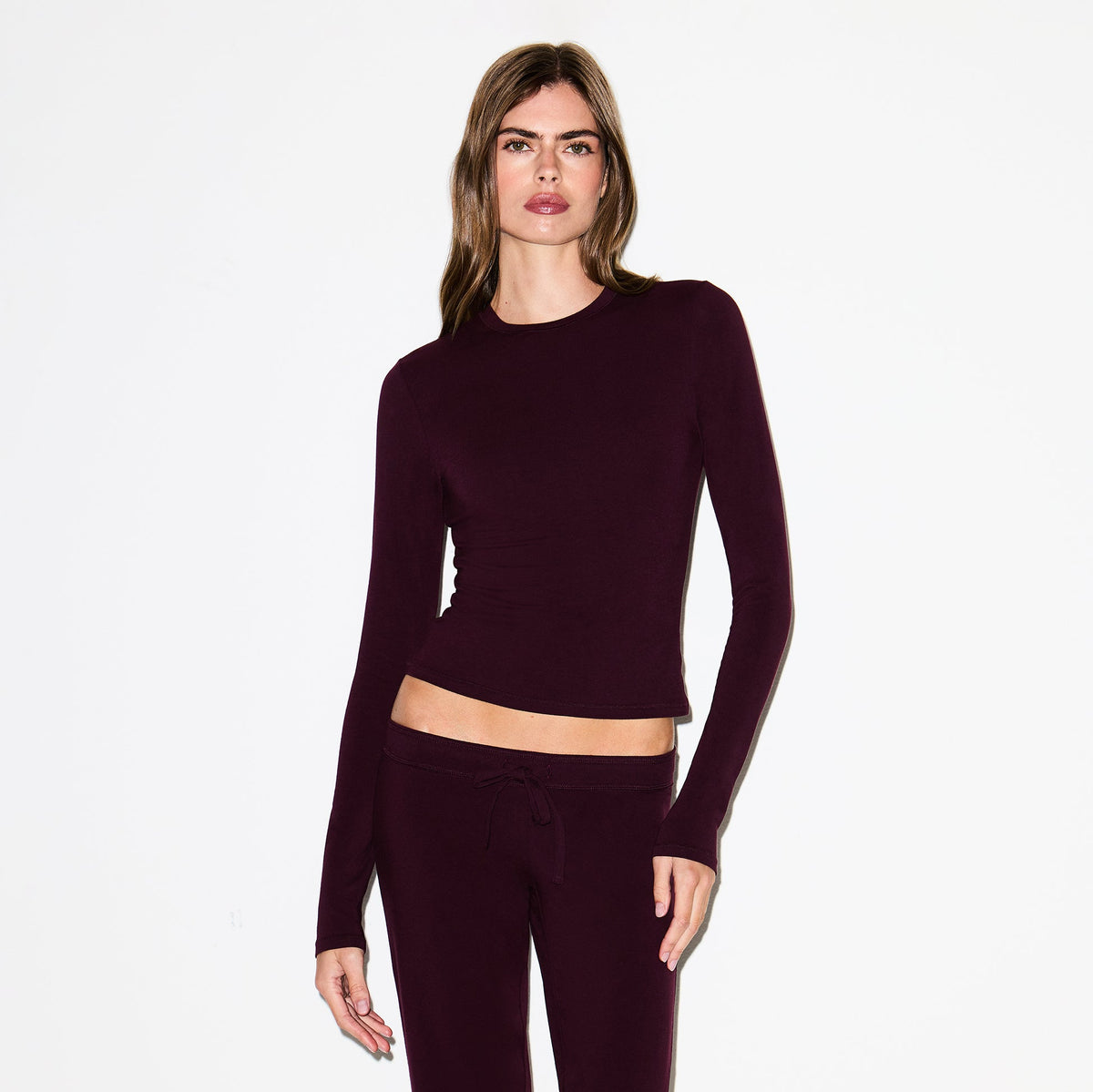 COTTON JERSEY LONG SLEEVE T-SHIRT | CURRANT
