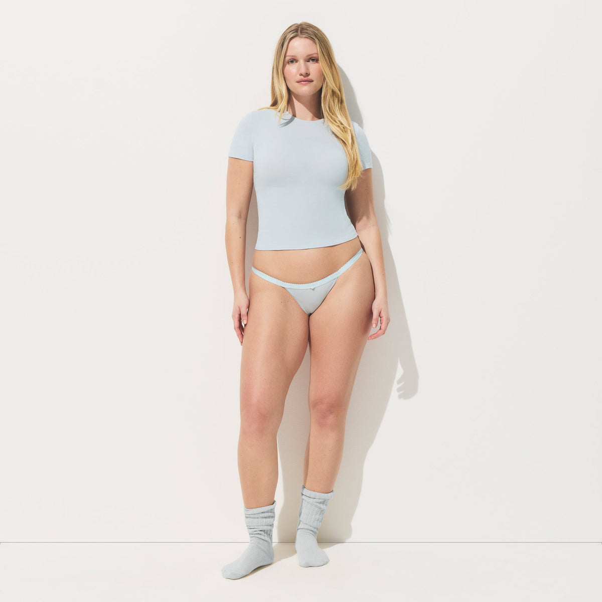 LIGHTWEIGHT COTTON LOGO PICOT STRING BIKINI | PEARL TONAL