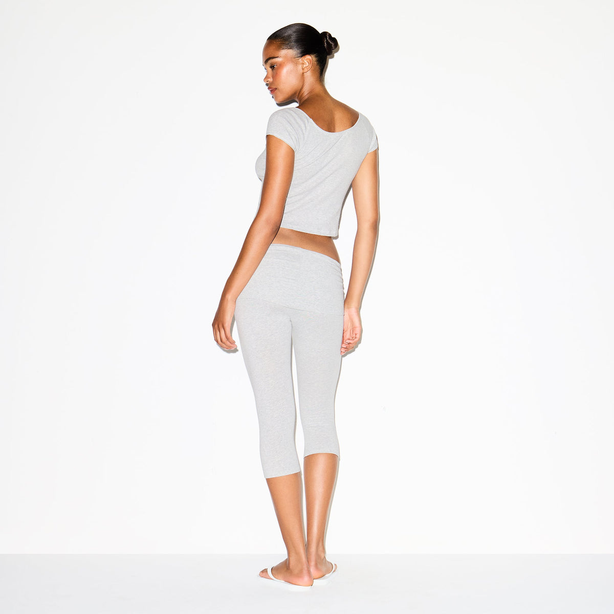 COTTON JERSEY FOLDOVER CAPRI | LIGHT HEATHER GREY