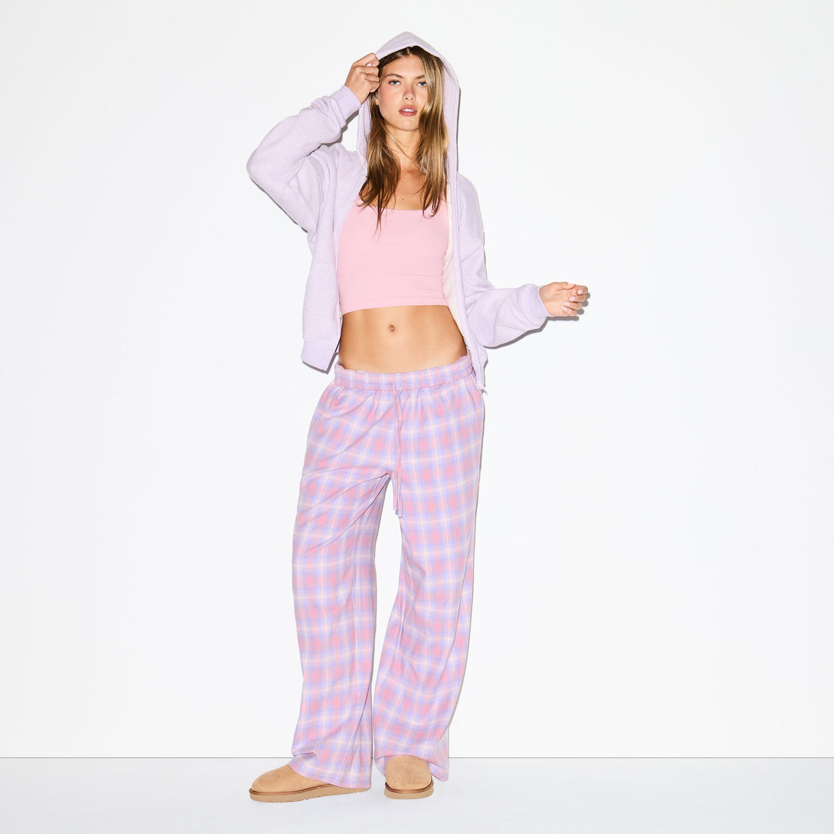 FLANNEL SLEEP OVERSIZED PANT | COTTON CANDY PLAID