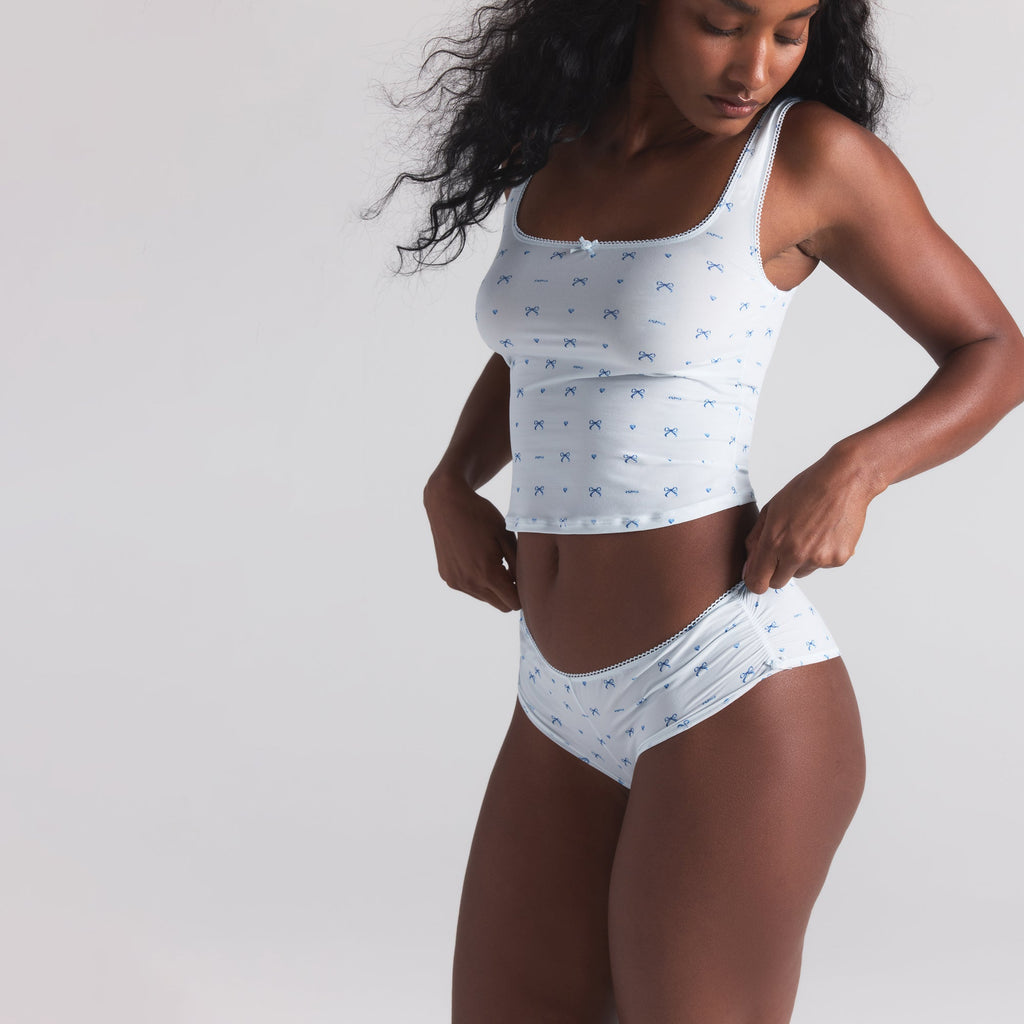 FITS EVERYBODY PICOT TANK AND HIPSTER SET | CLOUD BOW PRINT