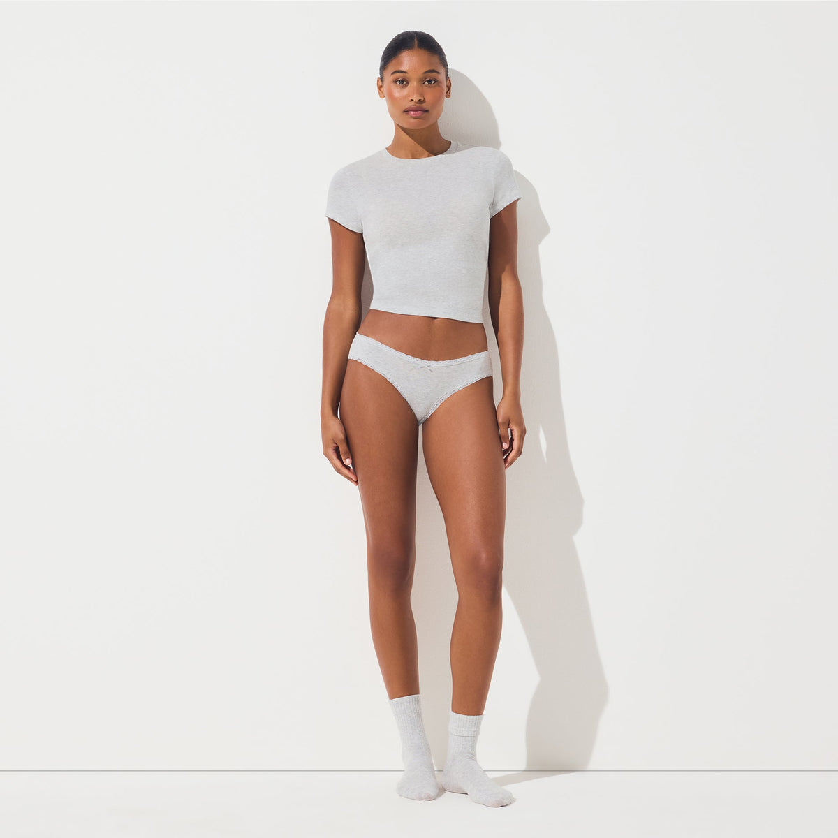 LIGHTWEIGHT COTTON LACE BRIEF | LIGHT HEATHER GREY