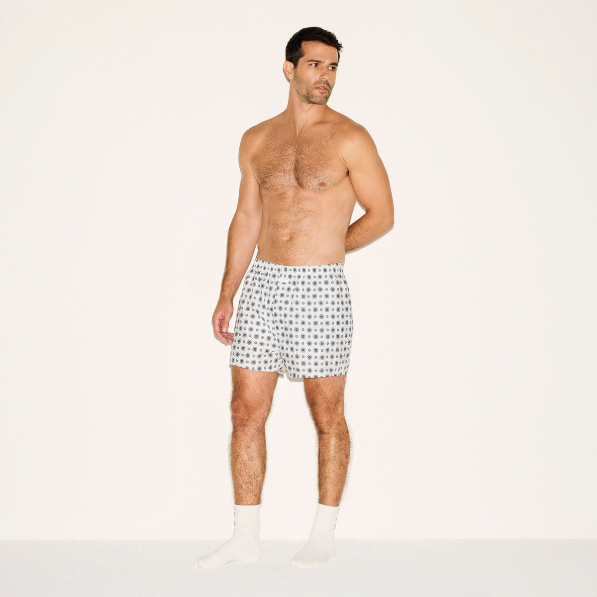 COTTON POPLIN MENS BOXER | PLATINUM FOULARD PRINT