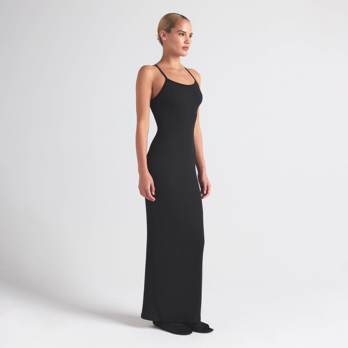 COTTON RIB LONG CAMI DRESS | SOOT