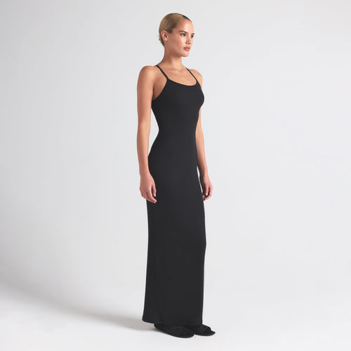 COTTON RIB LONG CAMI DRESS | SOOT