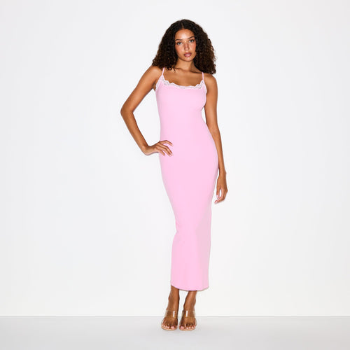 FITS EVERYBODY LACE LONG SLIP DRESS | BUBBLEGUM TONAL