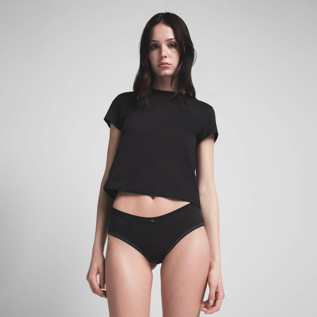 LIGHTWEIGHT COTTON LOGO PICOT HIPSTER | SOOT