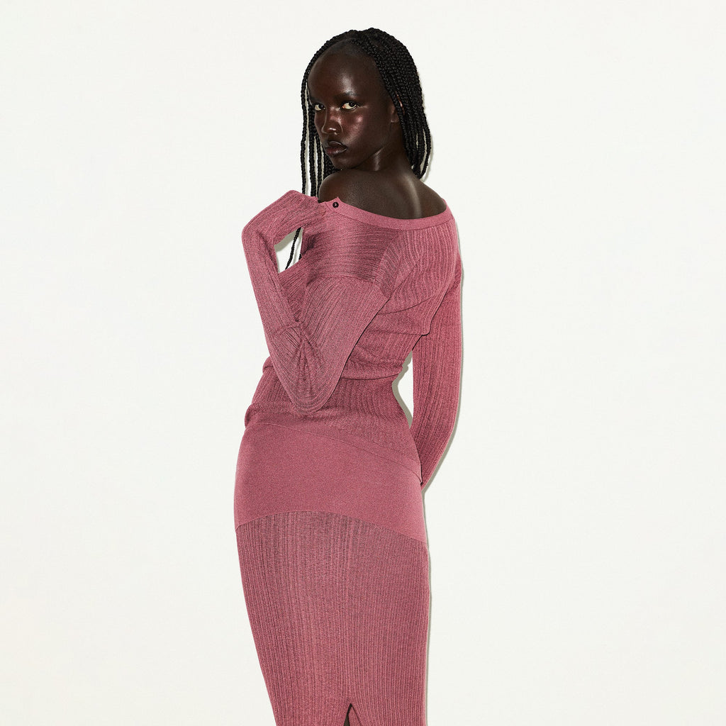 SHEER KNIT LONG SLEEVE HENLEY | BEET