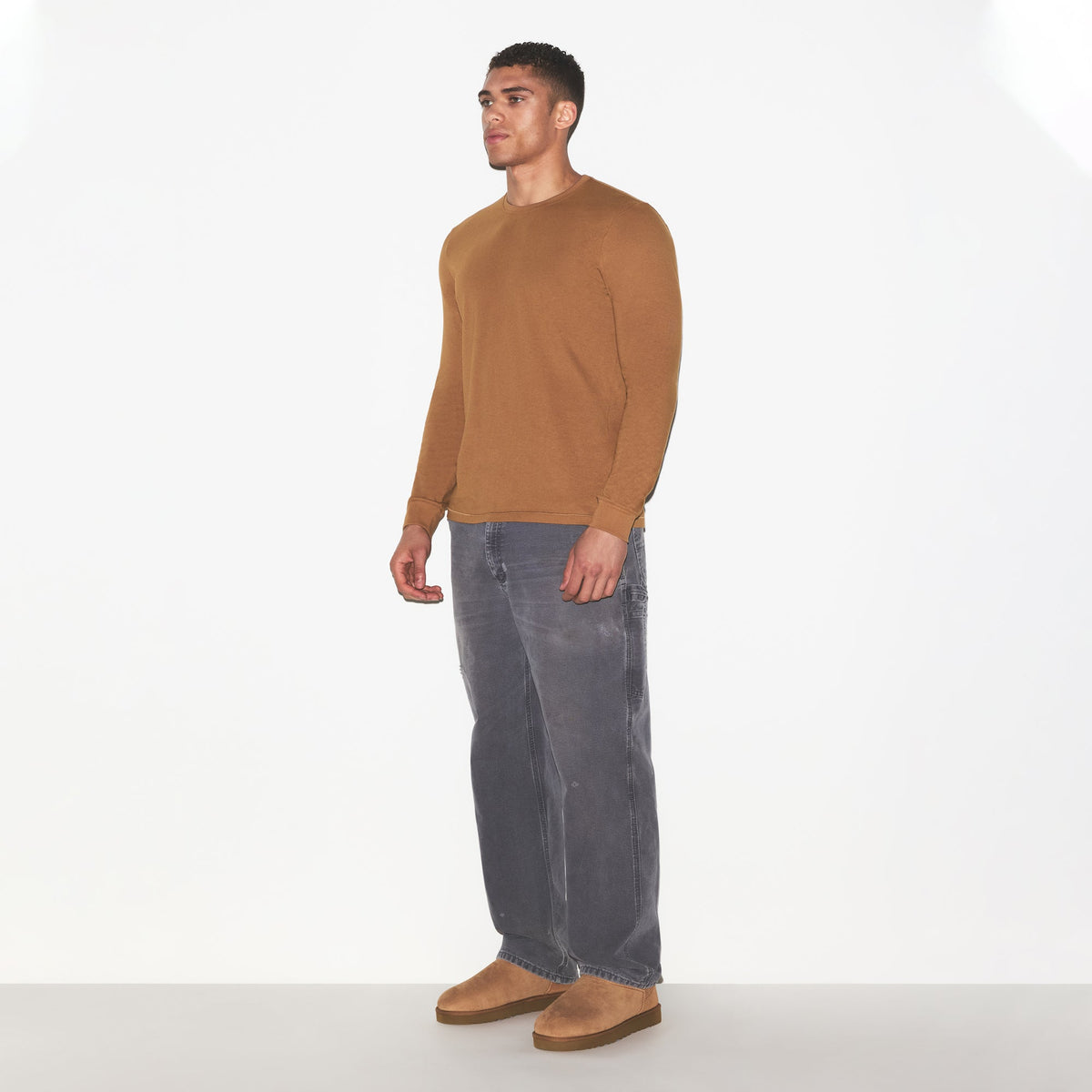 SKIMS COTTON MENS CLASSIC LONG SLEEVE T-SHIRT | RUSSET