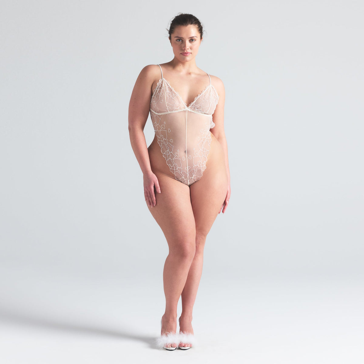 EMBROIDERED TULLE TEDDY | MARBLE