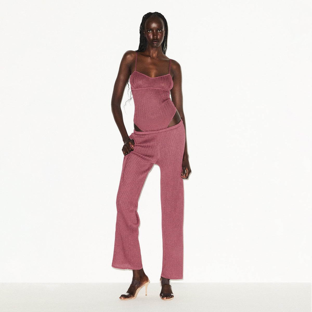 SHEER KNIT STRAIGHT LEG PANT | BEET