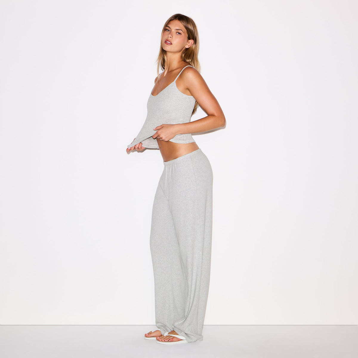 HEAVY POINTELLE STRAIGHT LEG PANT | LIGHT HEATHER GREY
