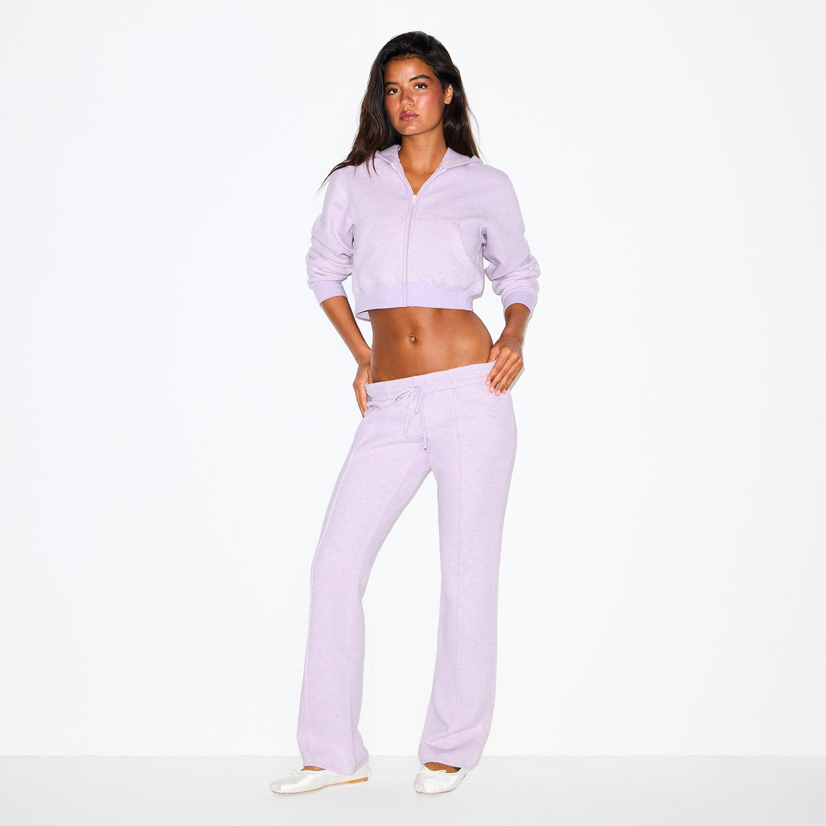 COTTON FLEECE LOW RISE SLIM PANT | PURPLE HEATHER