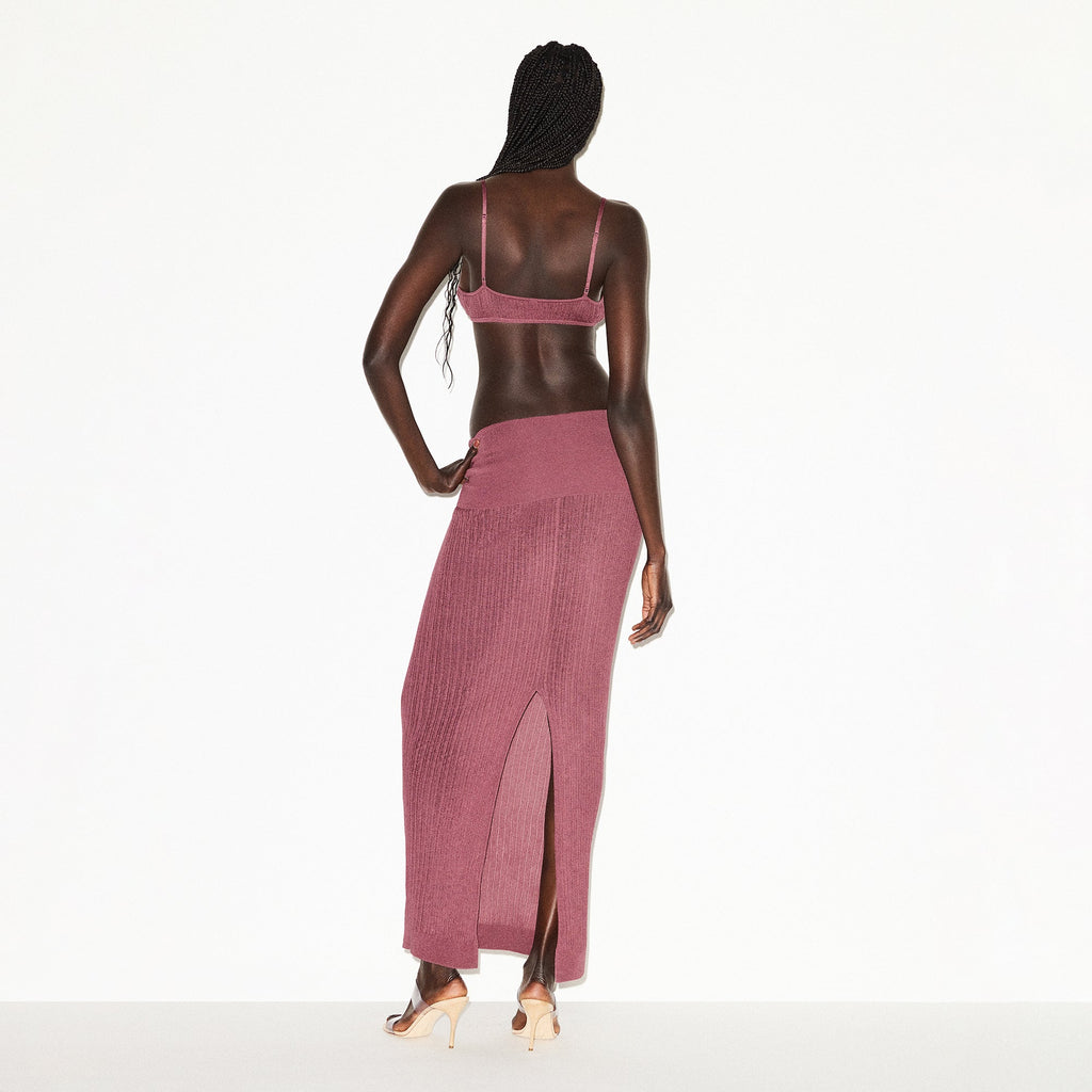 SHEER KNIT FOLDOVER LONG SKIRT | BEET