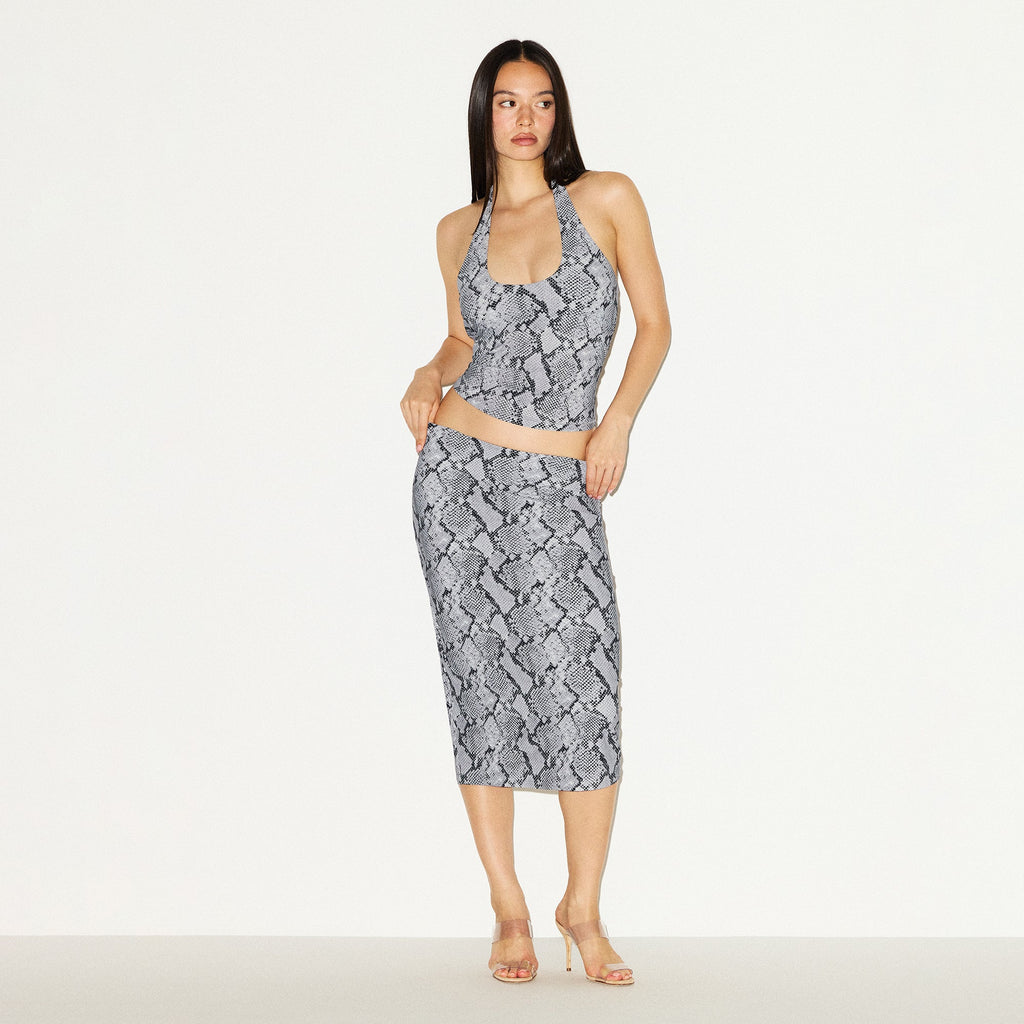 CLING MATTE MIDI SKIRT | CHROME SNAKESKIN PRINT
