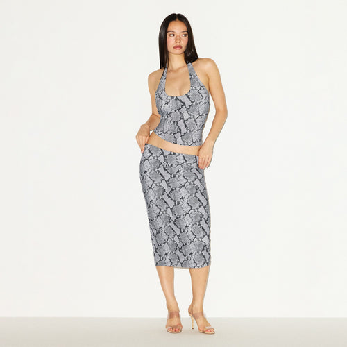 CLING MATTE MIDI SKIRT | CHROME SNAKESKIN PRINT