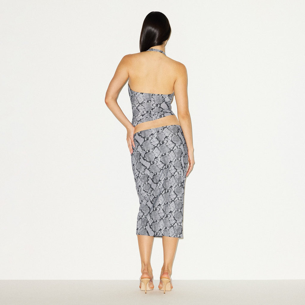 CLING MATTE MIDI SKIRT | CHROME SNAKESKIN PRINT