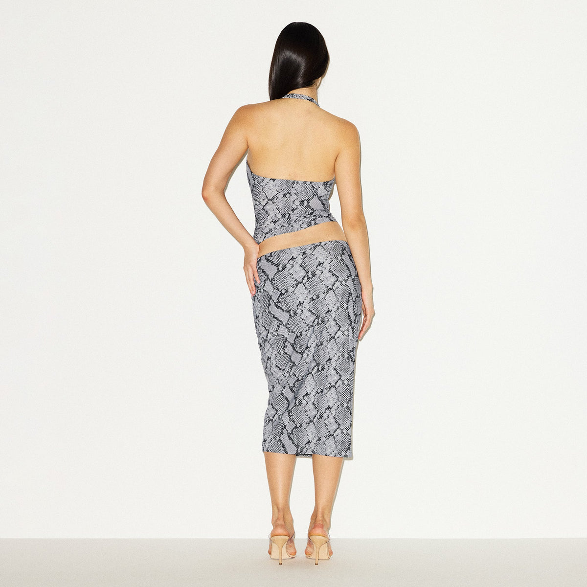 CLING MATTE MIDI SKIRT | CHROME SNAKESKIN PRINT