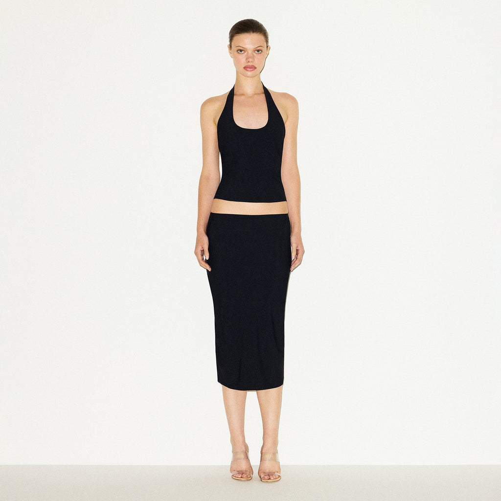 CLING MATTE MIDI SKIRT | OBSIDIAN