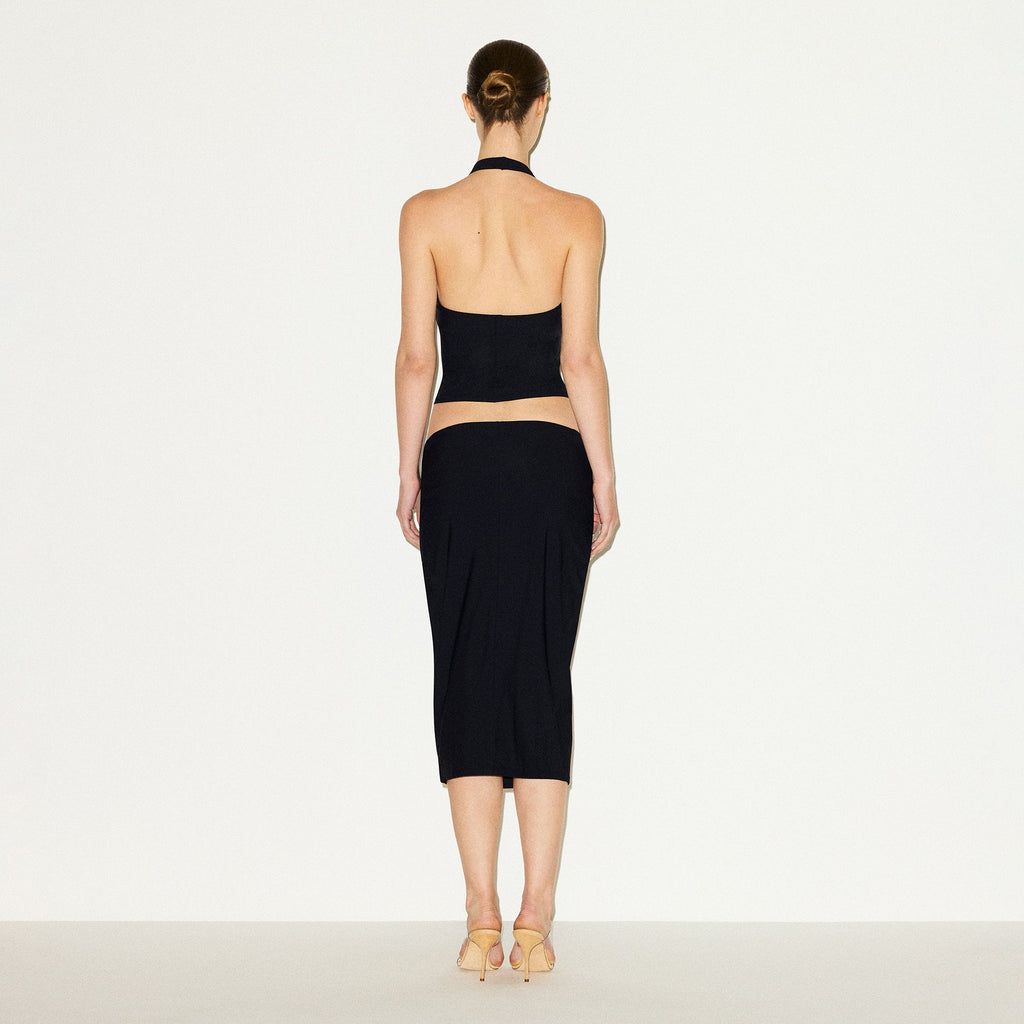 CLING MATTE MIDI SKIRT | OBSIDIAN