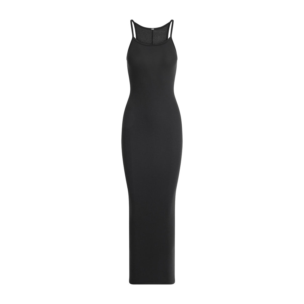 COTTON RIB LONG CAMI DRESS | SOOT