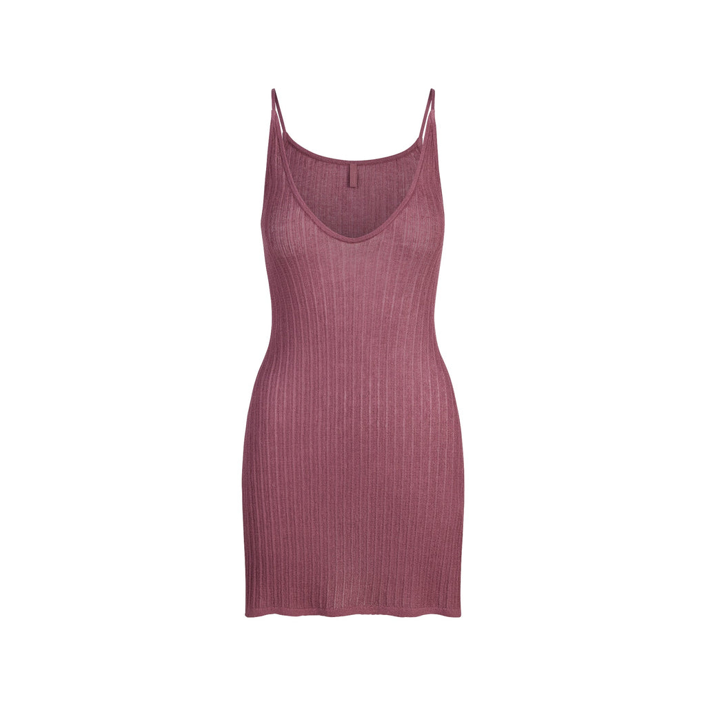 SHEER KNIT PLUNGE MINI DRESS | BEET