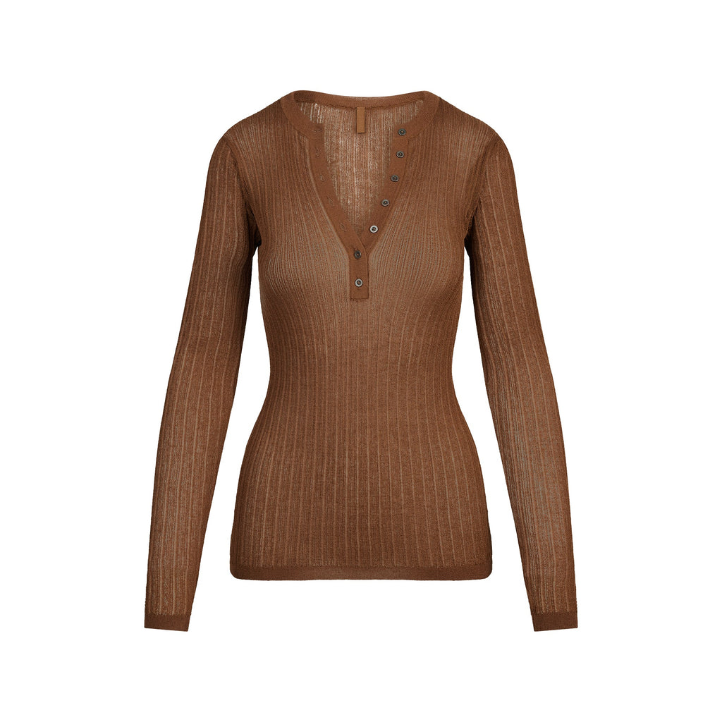 SHEER KNIT LONG SLEEVE HENLEY | BISON