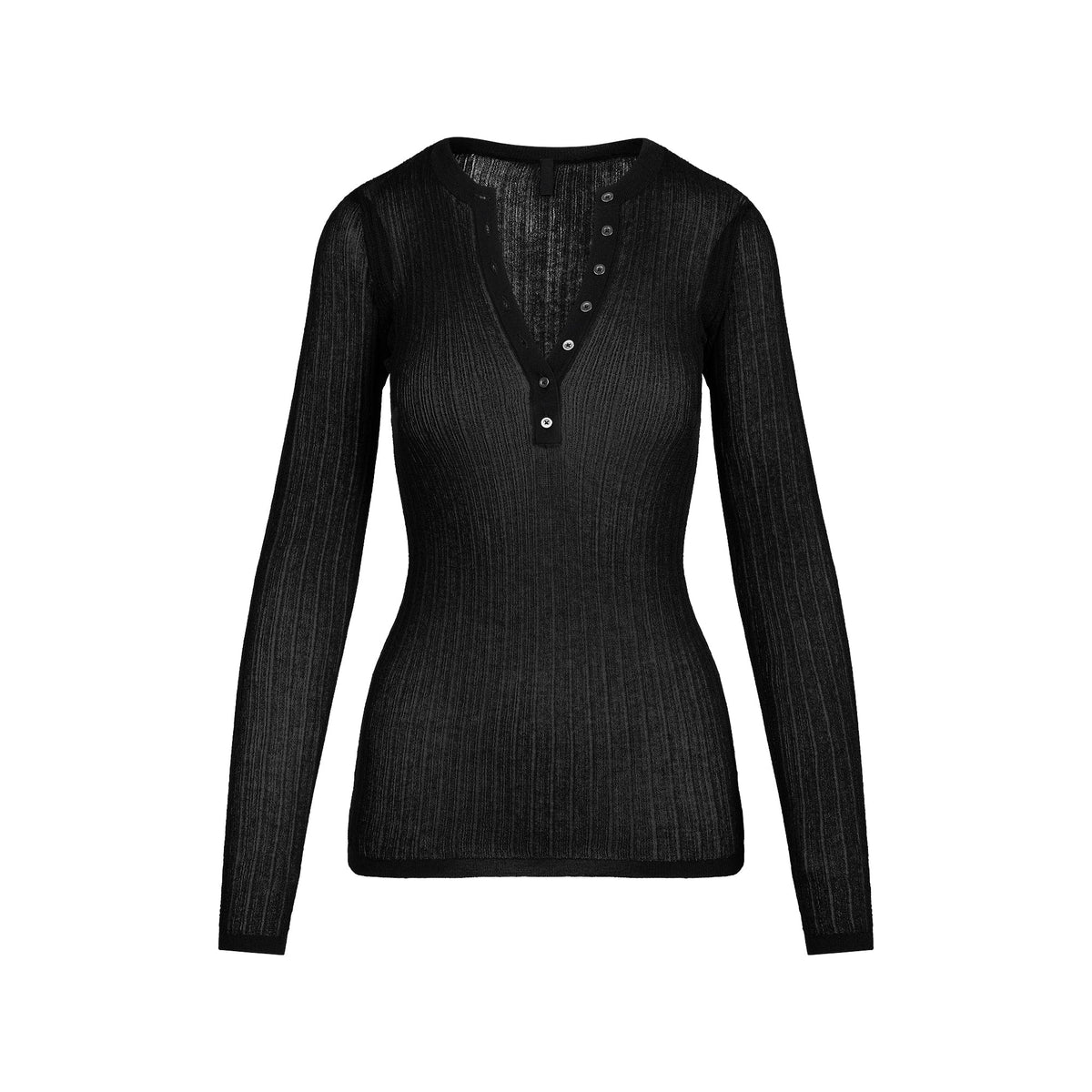 SHEER KNIT LONG SLEEVE HENLEY | ONYX