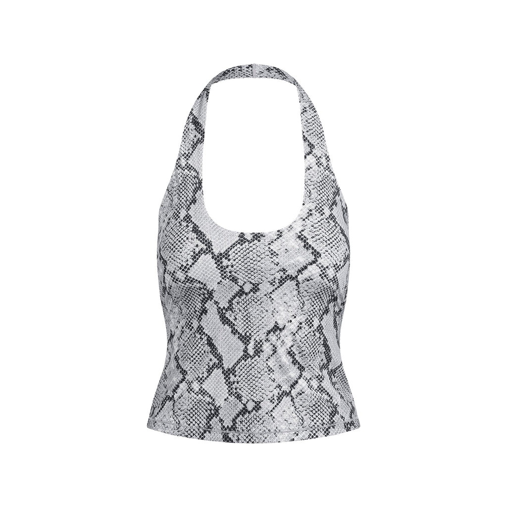 CLING MATTE HALTER TOP | CHROME SNAKESKIN PRINT