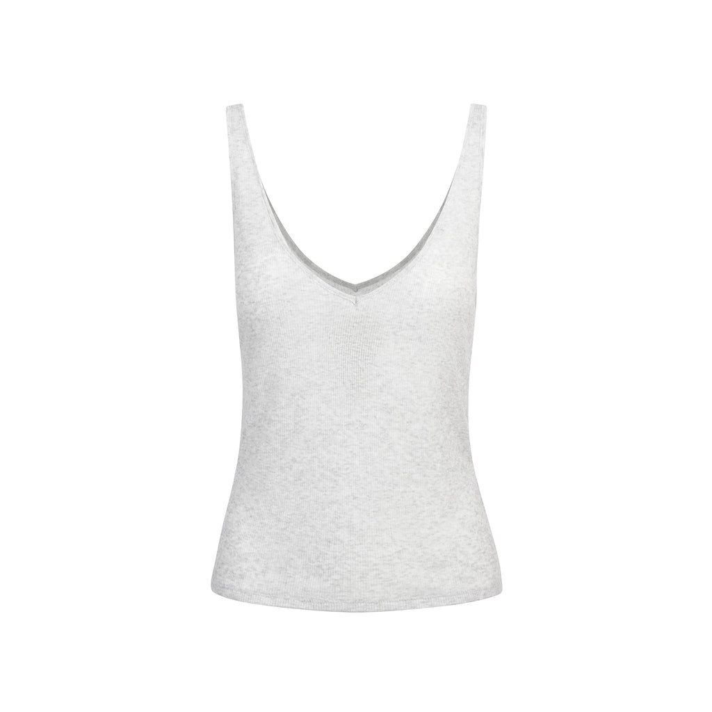 SHEER RIB V NECK TANK | LIGHT HEATHER GREY