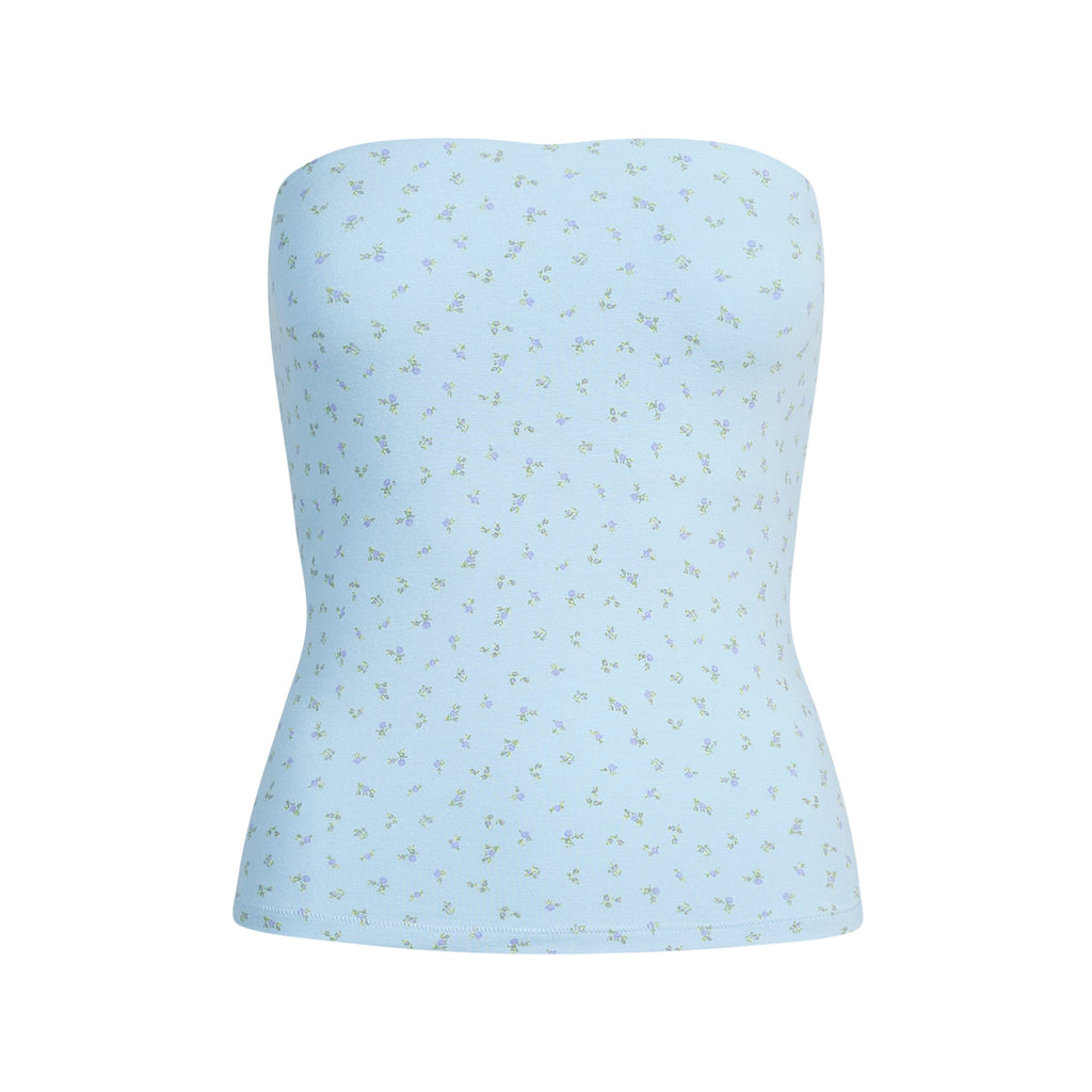 COTTON JERSEY TUBE TOP | POWDER BLUE MICRO FLORAL