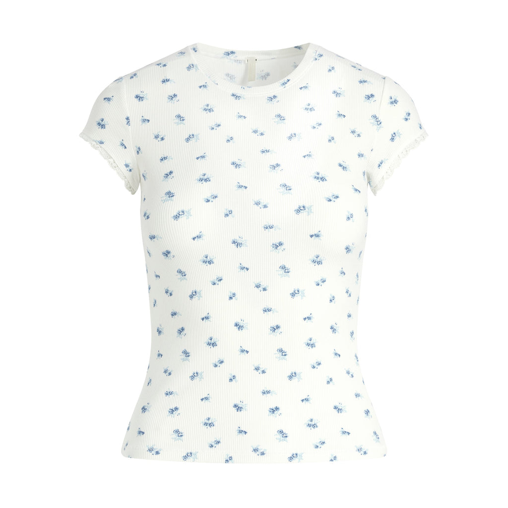 SOFT LOUNGE LACE T-SHIRT | BLUE GARDEN PRINT