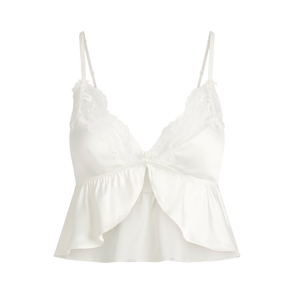 WOVEN SHINE LACE BABYDOLL AND SHORT SET | IVORY
