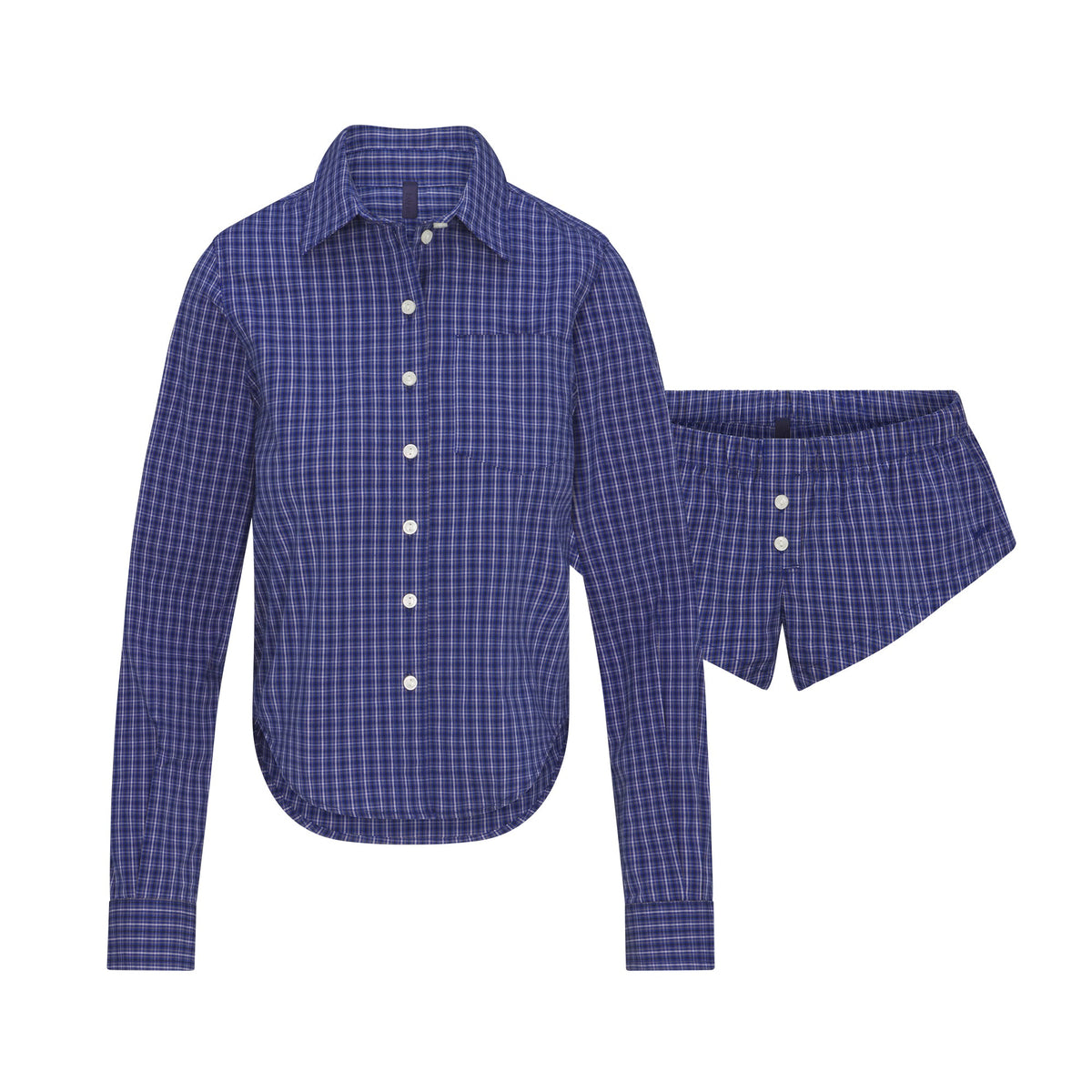 COTTON POPLIN MICRO SHORT SLEEP SET | NAVY CHECK