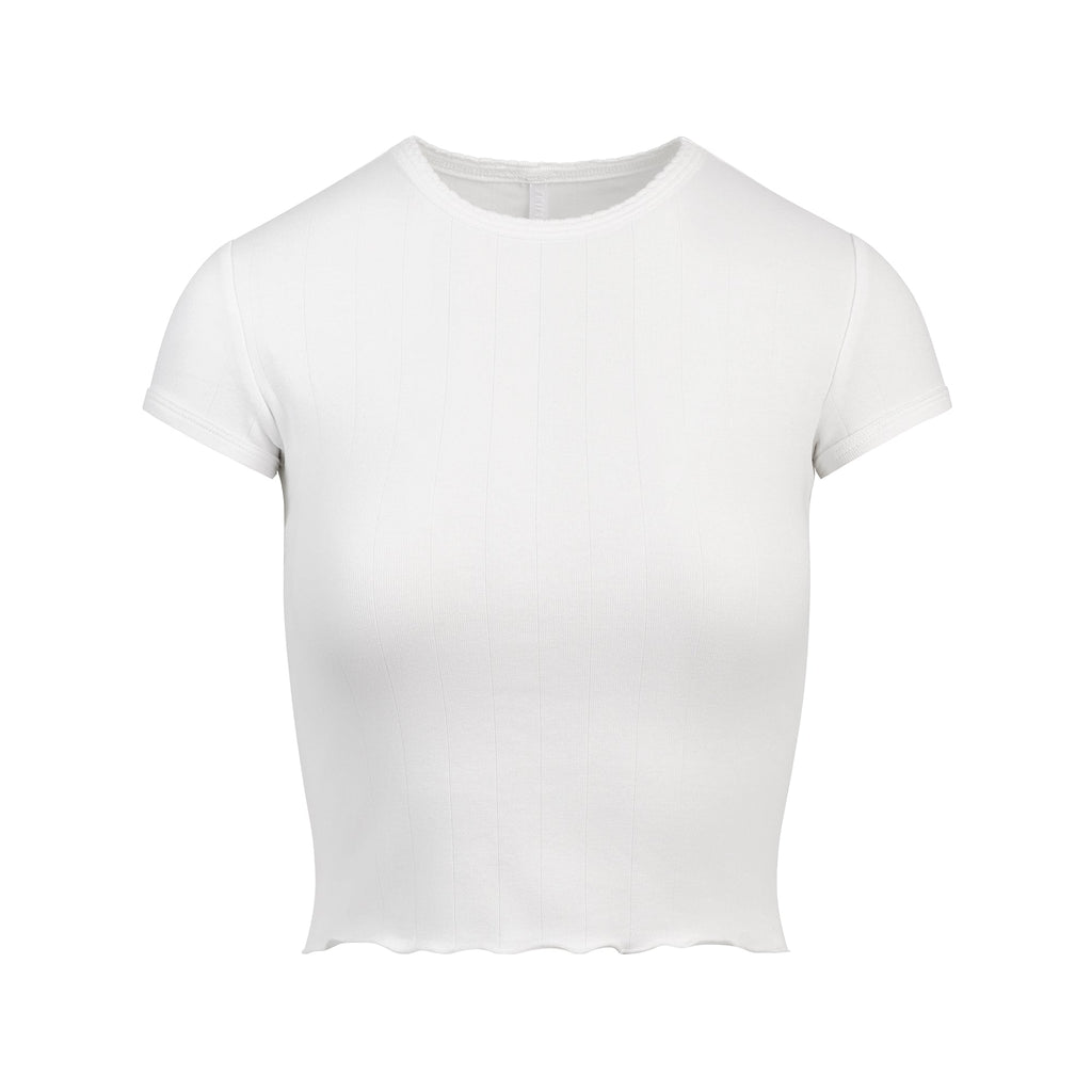 DROP NEEDLE POINTELLE BABY TEE | SNOW