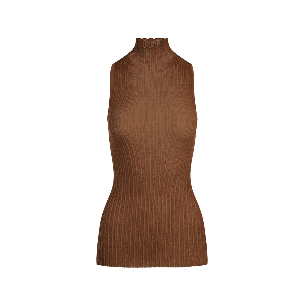 SHEER KNIT MOCK NECK TUNIC | BISON