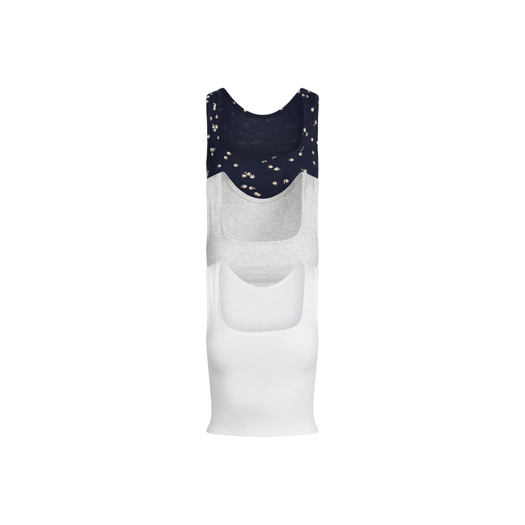 COTTON RIB TANK 3-PACK | NAVY DAISY PRINT