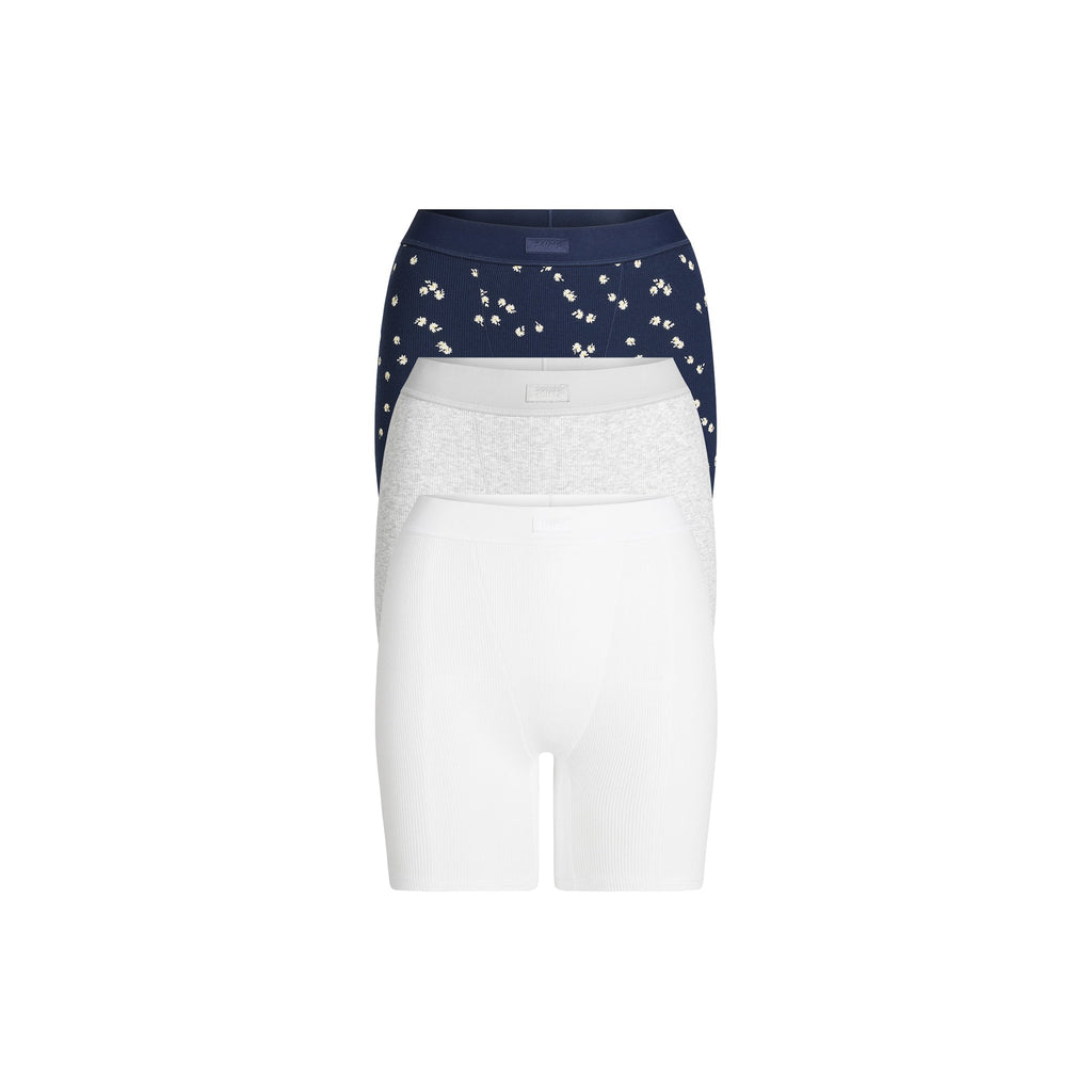COTTON RIB BOXER 3-PACK | NAVY DAISY PRINT