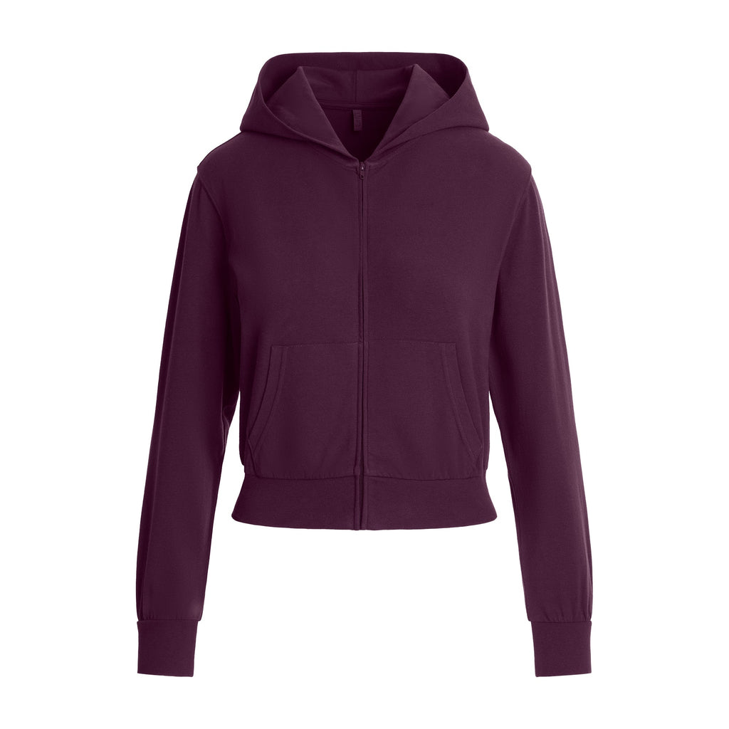 COTTON JERSEY ZIP UP HOODIE | CURRANT
