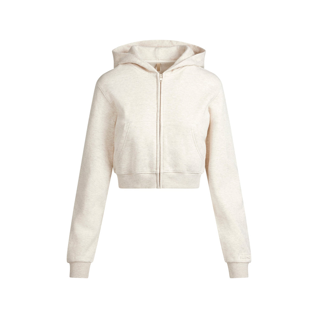 COTTON FLEECE CROPPED ZIP UP HOODIE | OATMEAL HEATHER