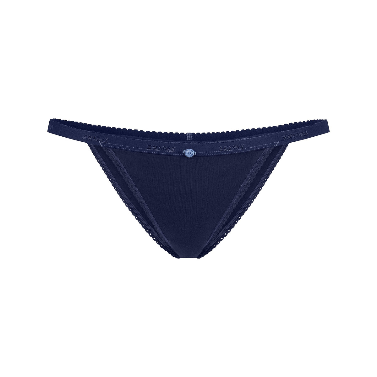 LIGHTWEIGHT COTTON LOGO PICOT STRING BIKINI | NAVY TONAL
