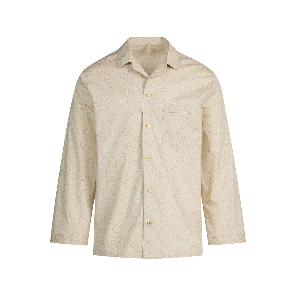 COTTON POPLIN MENS LONG SLEEP SET | TAN PAISLEY PRINT
