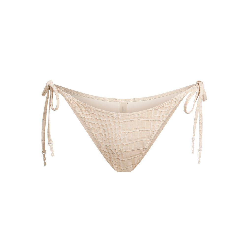 SIGNATURE SWIM DIPPED TIE BIKINI BOTTOM | EGRET CROCODILE PRINT