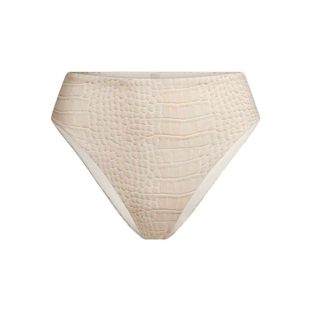 SIGNATURE SWIM HIGH-WAISTED BIKINI BOTTOM | EGRET CROCODILE PRINT