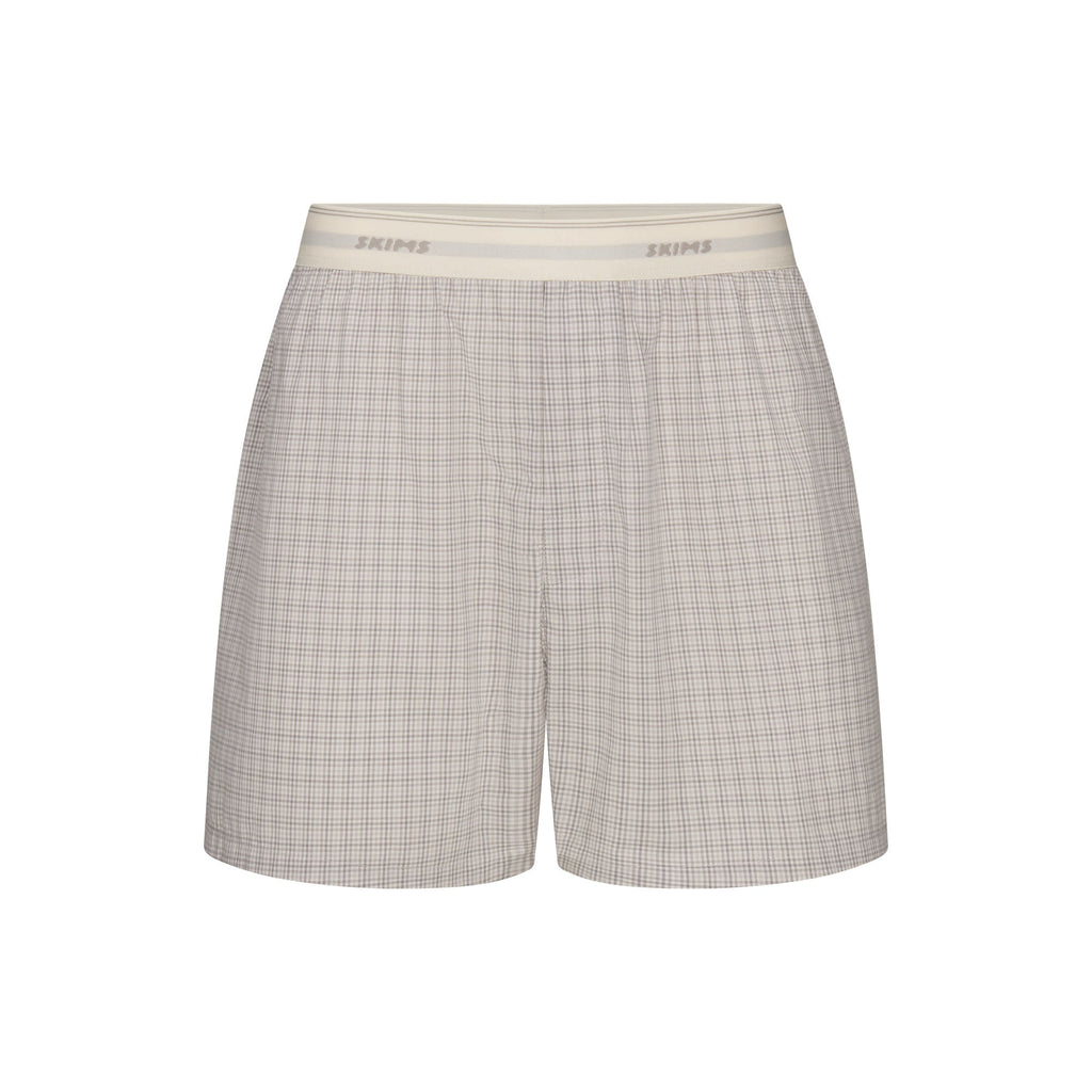 COTTON POPLIN MENS LOGO BAND BOXER | SILVER CHECK