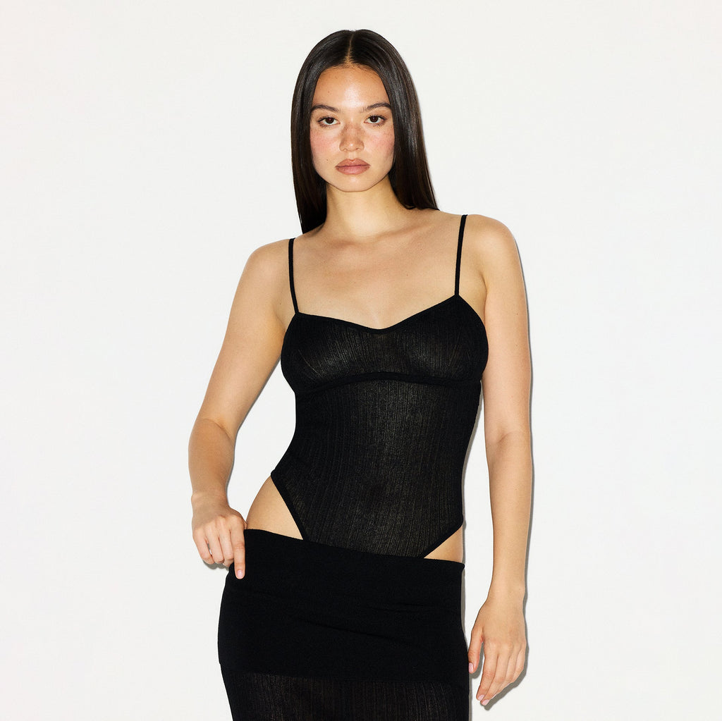 SHEER KNIT CAMI BODYSUIT | ONYX