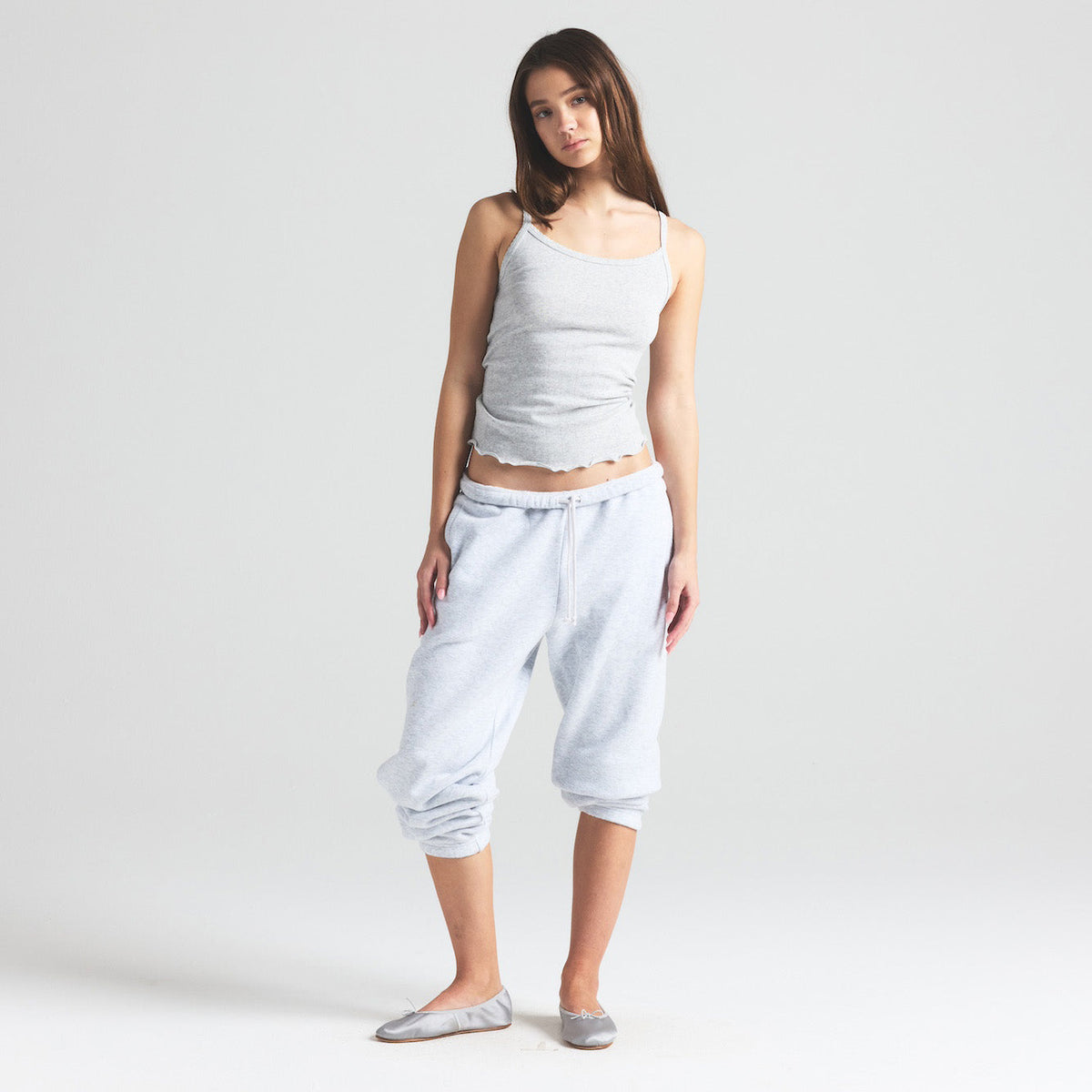 DROP NEEDLE POINTELLE LONG CAMI | LIGHT HEATHER GREY