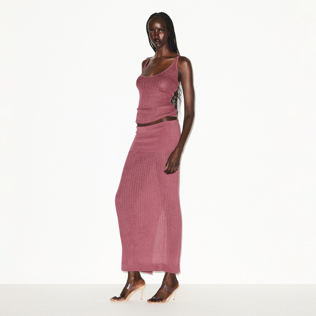 SHEER KNIT PLUNGE TANK | BEET