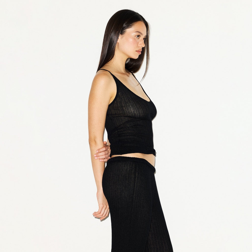 SHEER KNIT PLUNGE TANK | ONYX