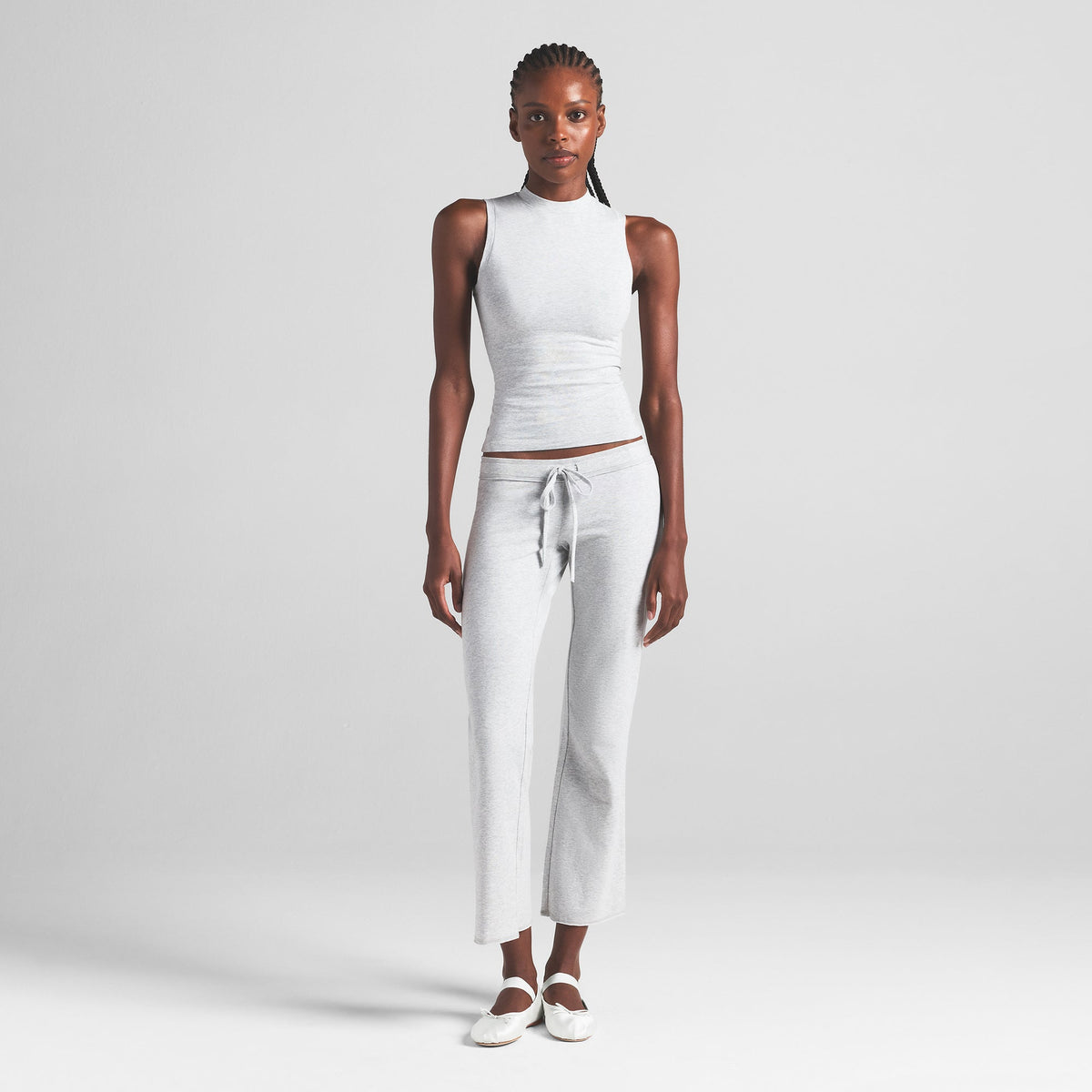 COTTON JERSEY MOCK NECK TANK | LIGHT HEATHER GREY